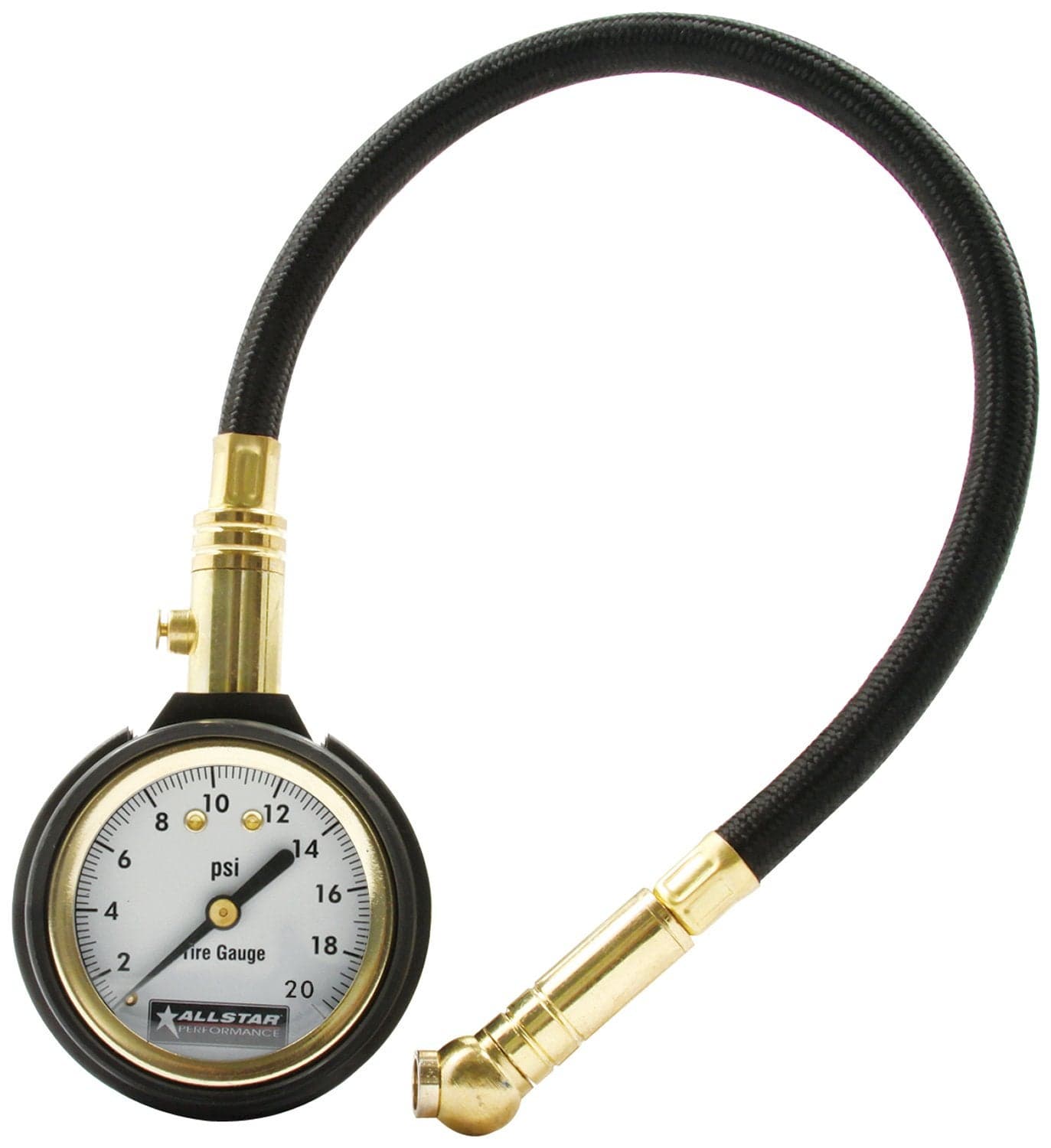 Allstar Performance ALL44076 2" Face 12" Hose 0-20 PSI Range Tire Pressure Gauge