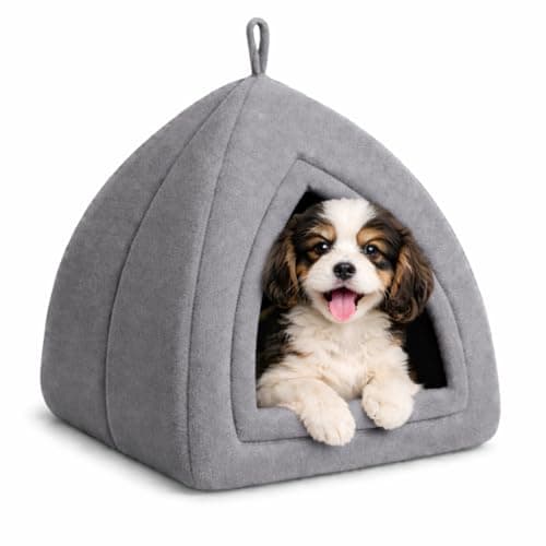 ZEXSAZONE Premium Soft Velvet Pet Hut House | for Cats, Kittens and Small Dogs Puppey | with Reversible Cushion | Washable Cozy and Comfortable | Small | 40 x 40 x 42 cm (Grey, Small_House_Shape)