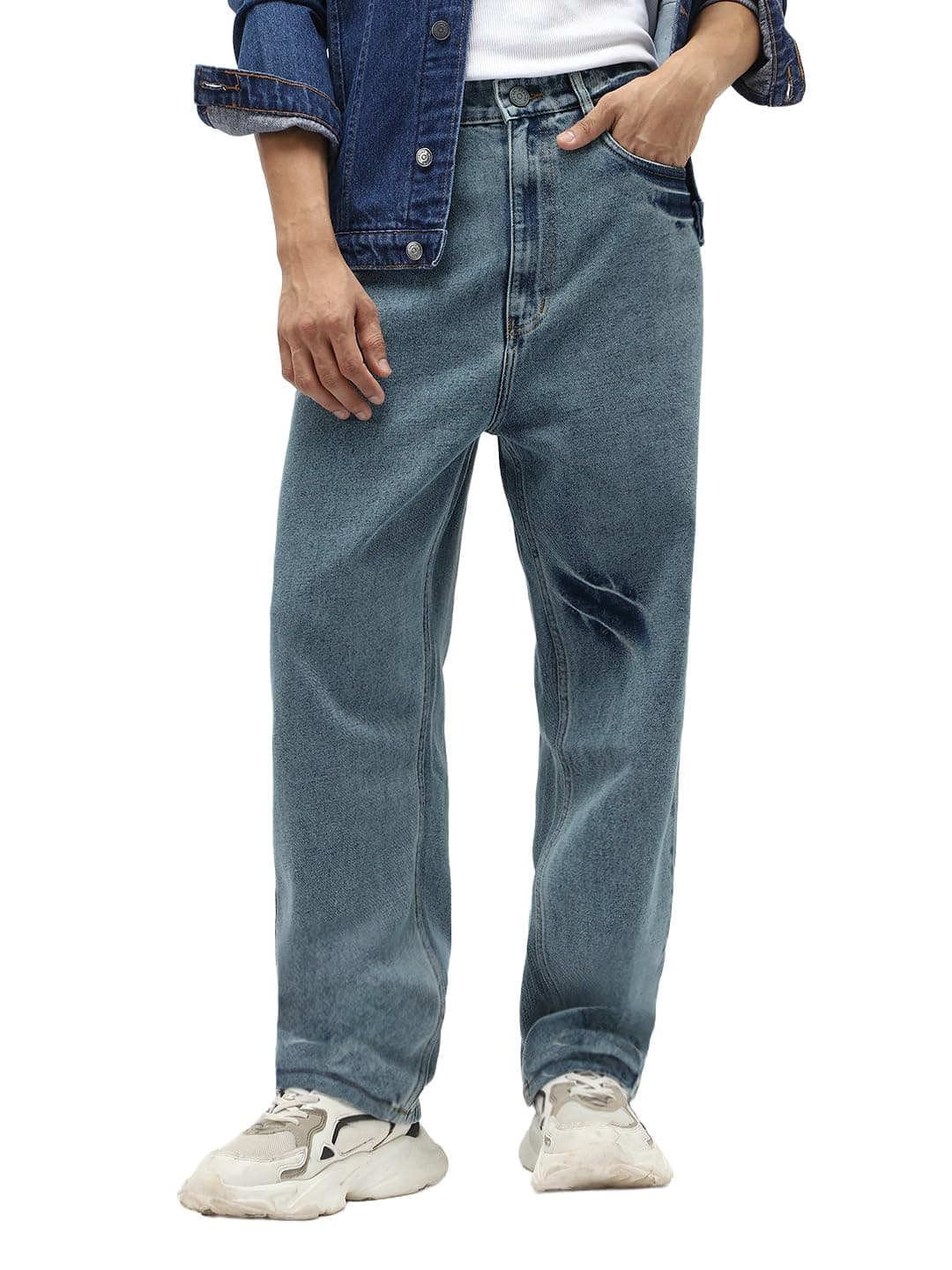 Urbano Fashion Men's Light Blue Loose Baggy Fit Washed Jeans Non-Stretchable (jeanlsacd-lblue-32)