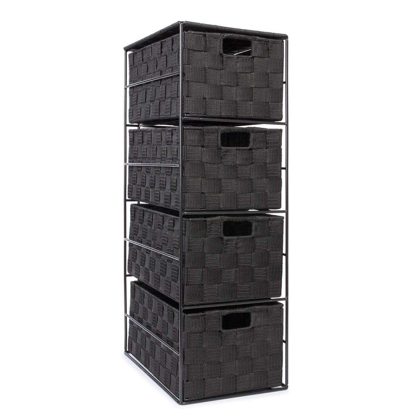 EHC Woven 4 Drawer Storage Unit Cabinet For Bathroom Bedroom Black