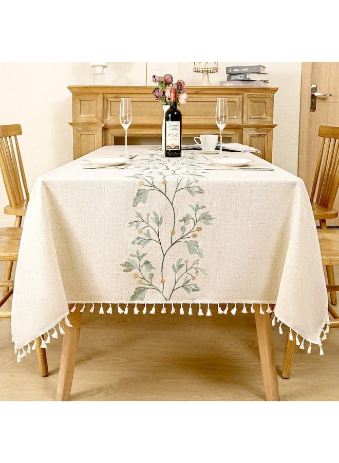 Table Cloth for Dining Table, Tassel Wrinkle Free Table Cover, Outdoor Table Cloth, Rectangle Tablecloth for Kitchen Dining Party White