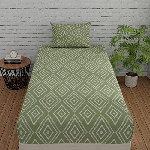 Huesland by Ahmedabad Cotton 144 TC Cotton Single Bedsheets with 1 Pillow Cover - Sage Green