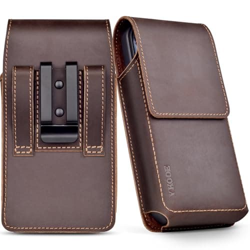 ykooe Genuine Leather Phone Holster Compatible with iPhone 16/15/14/13/12 Pro Max & Plus,17 Air Models, Galaxy S24/S23/S21 FE -Belt Clip and Magnetic Closure,Dark Brown,XL