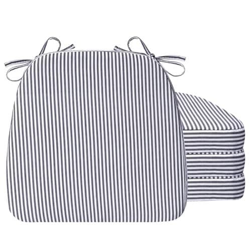 AAAAAcessories D-Shaped Chair Cushions, Featuring Ties and Removable, Machine-Washable Cover, 2'' Thick Seat Pads for Kitchen and Dining Rooms, 17'' x 16'', Set of 4, Pinstripe Dark Gray