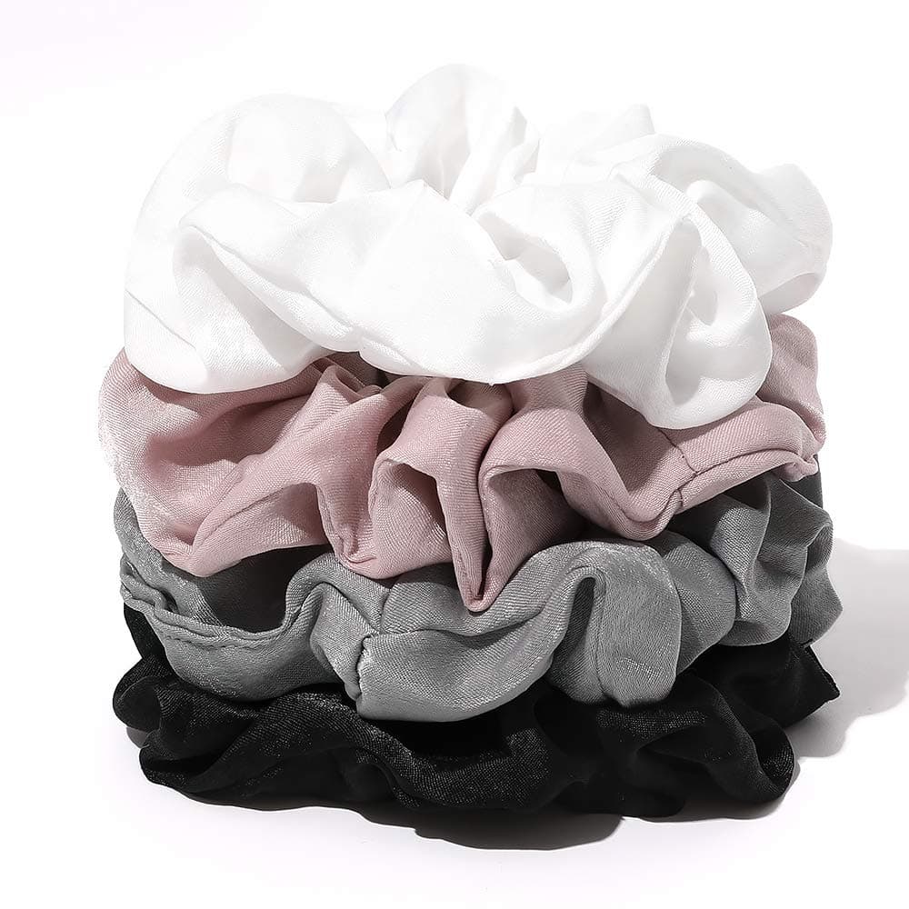 Silk Satin Scrunchies Women Hair Ties Ivyu Big Scrunchy Ponytail Holder No Crease Hair Bands Soft Elastic No Hurt Your Hair for Vsco Girl Women White Black Gray Pink