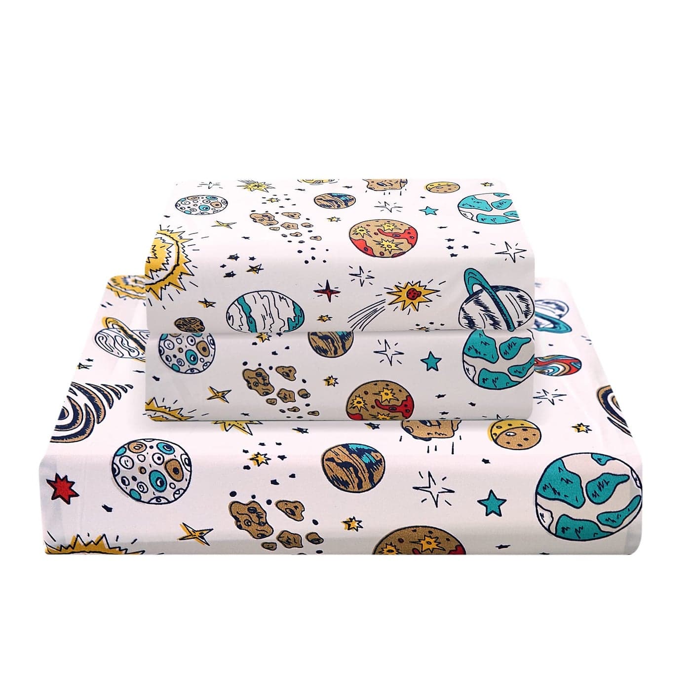 JSD Universe Planets Kids Sheet Set Twin Size 3 Piece Space Theme Microfiber Sheets Deep Pocket
