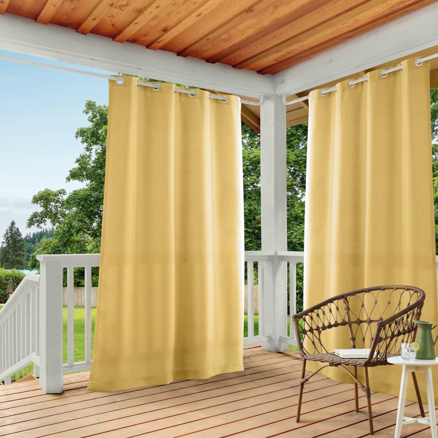 TOWN COUNTRY BASICS Cabana Solid Heavyweight Indoor Outdoor Curtains Light Filtering Opacity with Grommet Top Water Repellent 2Pack Set 54x84 Sundress Yellow