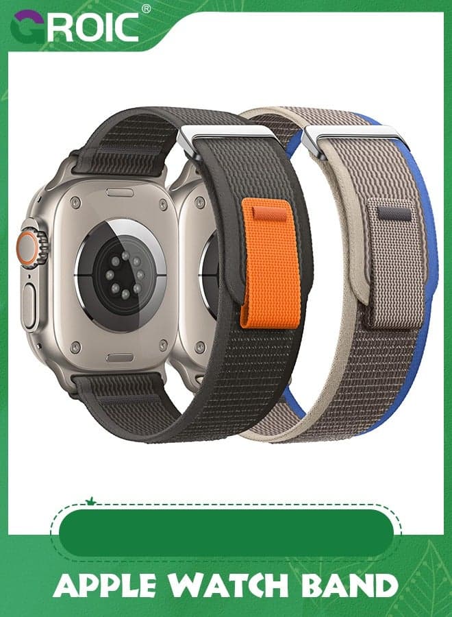 2 Pack Sport Band Compatible with Apple Watch Ultra Bands 49mm 44mm 45mm 42mm for Men, Soft Nylon Trail Loop Strap Adjustable Wristbands for iWatch Series 10 9 Ultra/Ultra 2 8 7 6 5 4 SE