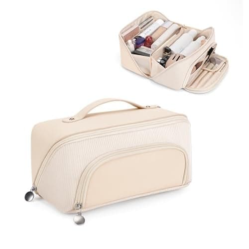 Lotour Makeup Bag Organizer Travel Cosmetic Bag Large Capacity Skincare Bag for Women Girls Portable Pouch Open Flat Toiletry Bag for Travel Essentials Toiletries Accessories