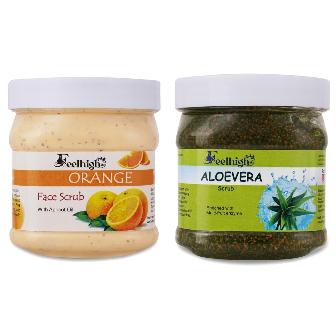 Feelhigh Face and Body Orange Scrub Enriched with Orange peel extract 500gm and Aloevera scrub enriched with aloevera extract 500gm Man woman