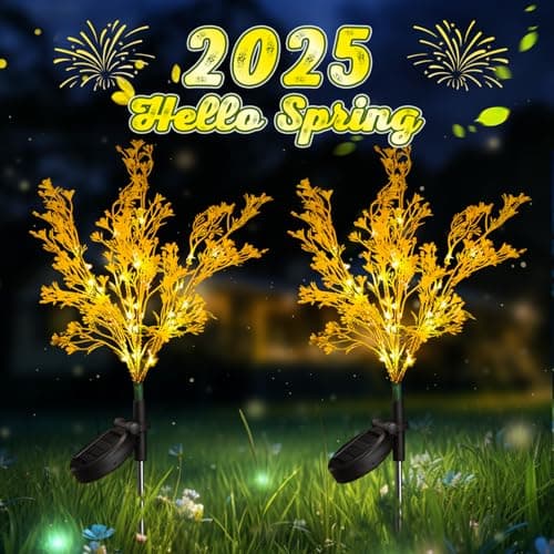 Neporal Solar Lights Outdoor Decorative 2PK, 7-Stems Golden Solar Flowers Outdoor Waterproof for Garden, Yard, Patio,Flower Pots - Gardening Gifts for Women