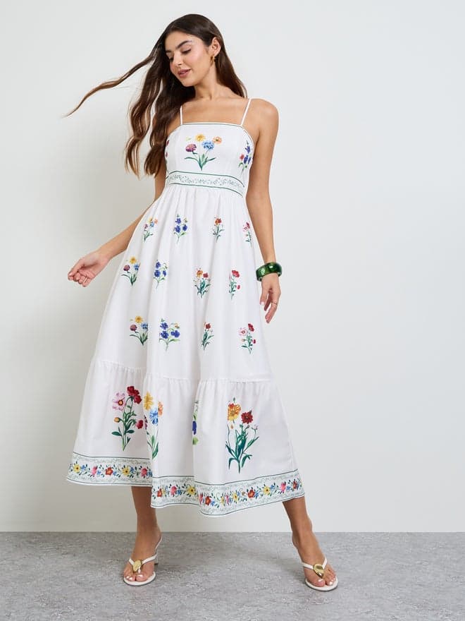 Styli White Floral Print Strappy Maxi Dress