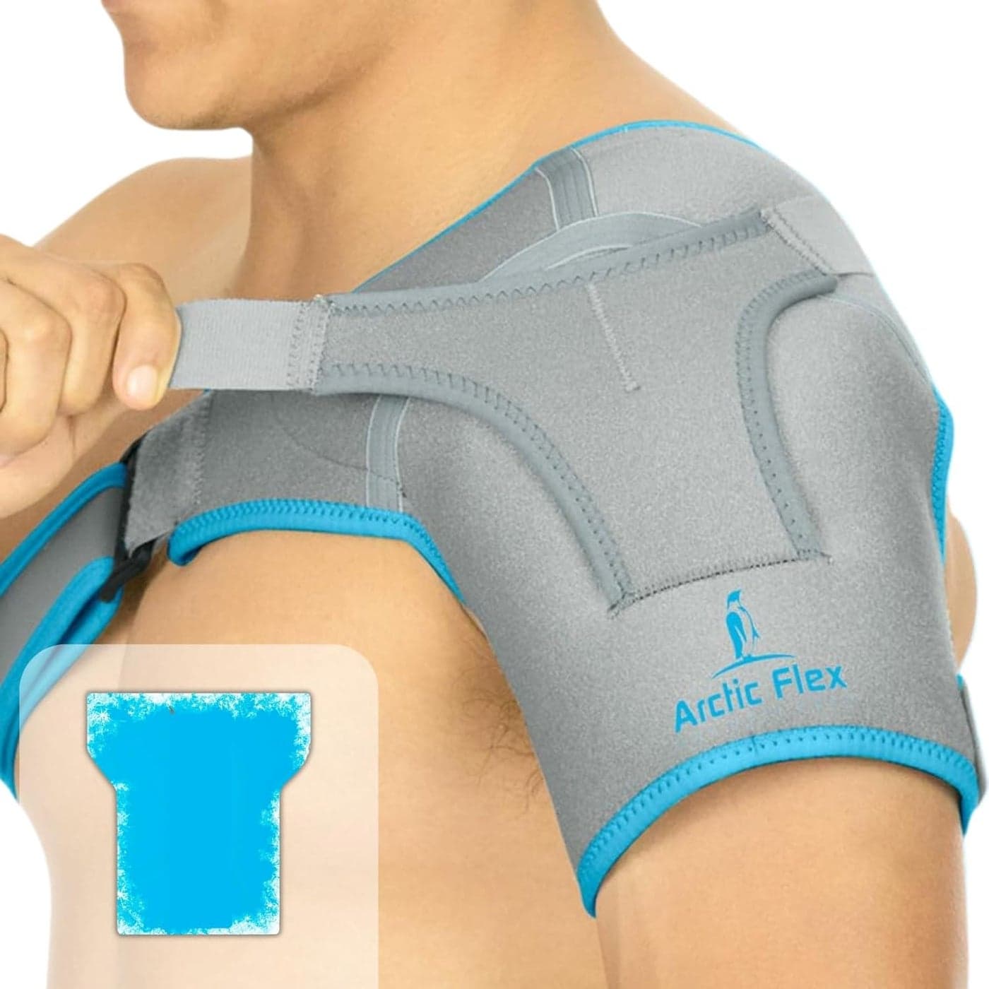 Arctic Flex Shoulder Ice Pack Brace Cold Reusable Cool Gel Wrap Hot Therapy Immobilizer Compression Stability Support for Tendonitis Dislocated Joint Left and Right Rotator Cuff Arm Pain Relief