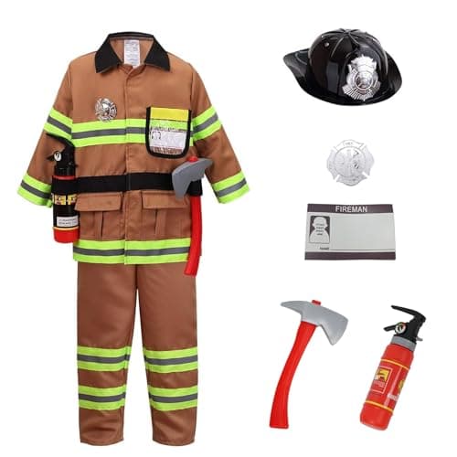 yolsun Tan Fireman Costume for Kids Boys and Girls Firefighter Dress up 7 pcs 89 Years