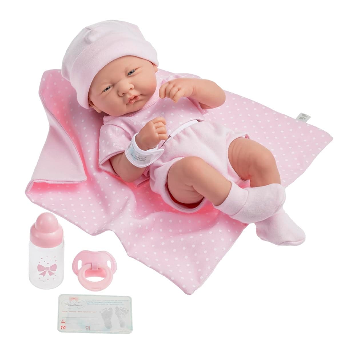 JC Toys 18541 La Newborn Boutique 14 Inch Doll 9 Piece Set Real Girl in Pink