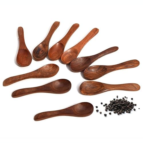 Pure Source India Wooden Masala Spoon for Small Containers, Handmade Wooden Spoon for Tea, Coffee, Sugar, Condiments & Spices, Set of 10 (4 Inch)