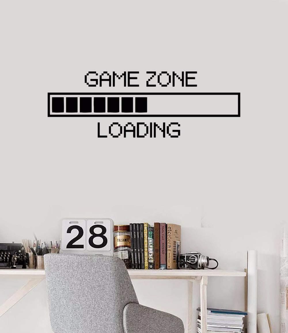 Removable Game Zone Loading Wall Sticker Vinyl Decal for Teen Boys Gaming Room and Bedroom Decor Gamer Wall Art Fun Wall Decoration for Teens AY1010 17x48 Black