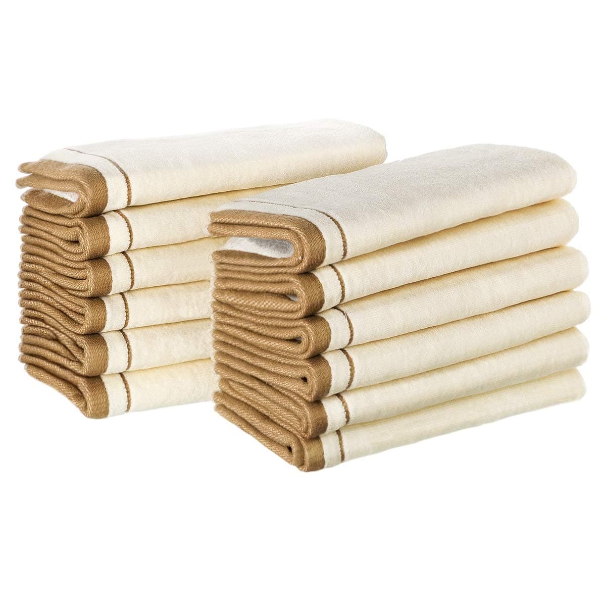 Creative Scents 100 Cotton Velour Fingertip Towels 12 Pack 11 by 18 Inch Decorative Extra Absorbent and Soft Face Towel Ideal for Bathroom and Powder Room Cream with Brown Trim