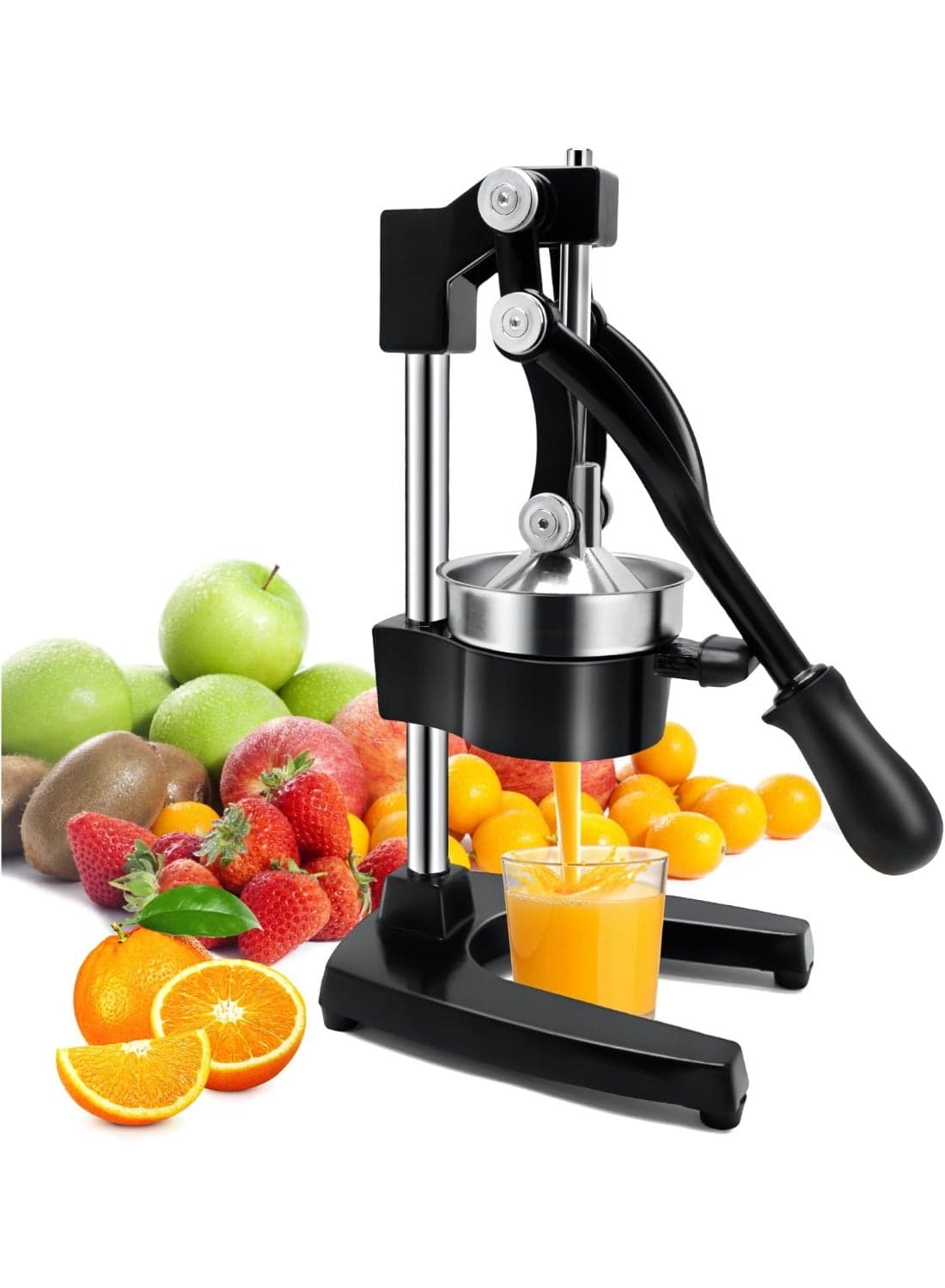 Manual Citrus Press Juicer with Non-Slip Base and Stainless Steel Strainer for Fresh Juice