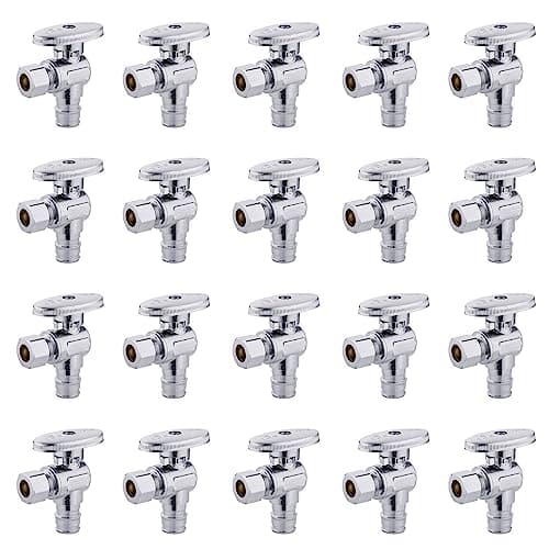 20 PCS EFIELD Stop Valve Pex-a 1/4 Turn Angle 3/8" OD Compression X 1/2" Expansion (F1960), Chrome Plated Brass,(VALVE094-20PCS)