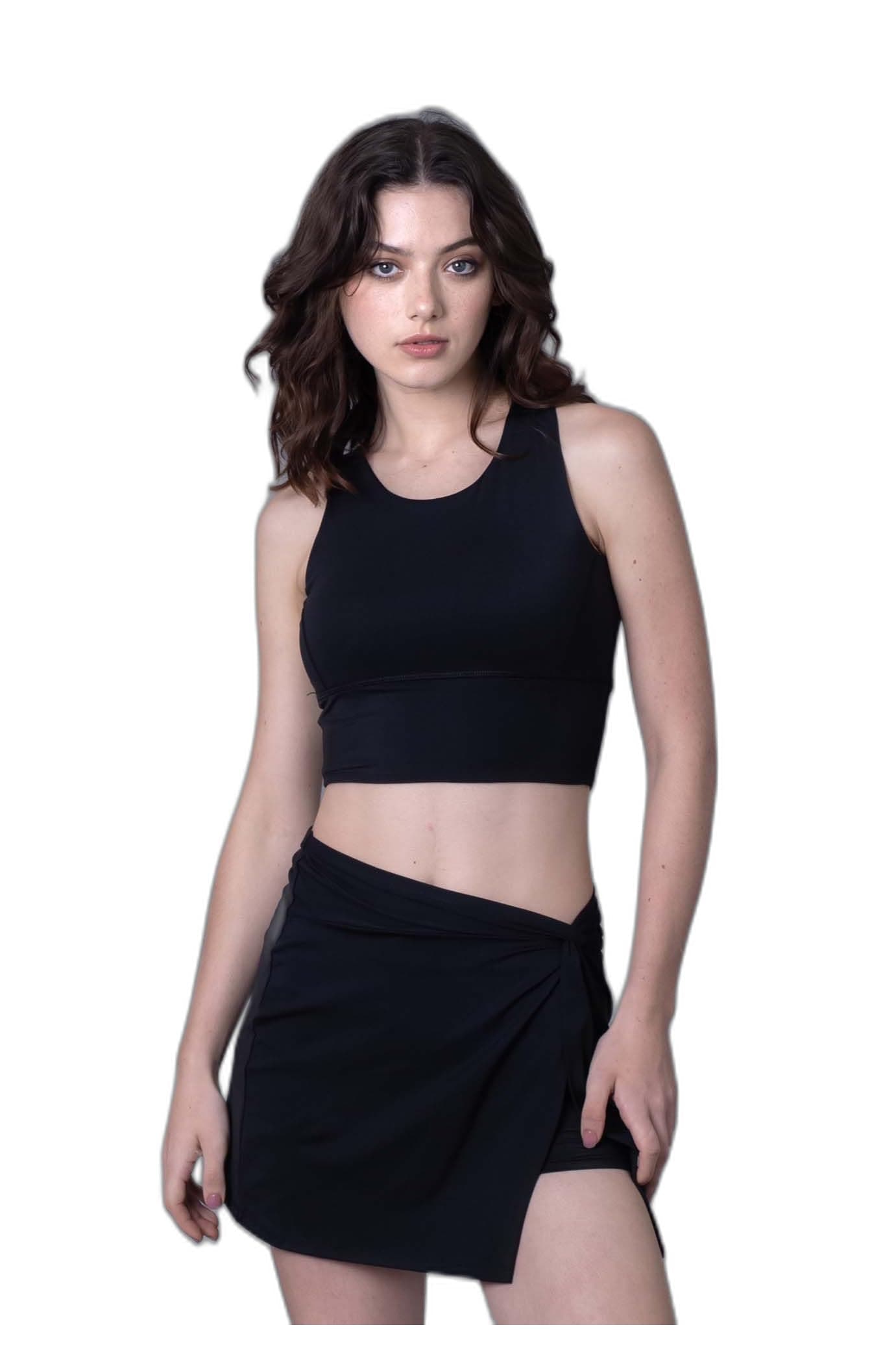 Keepfit Women's Black 3 Piece Swim Set Top and Swimskirt with Boy Short |Swimming Suit for Women