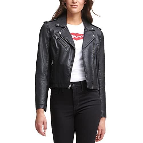 Levi's Women's Faux Leather Classic Motorcycle Jacket (Regular and Plus Sizes), BLACK, Small