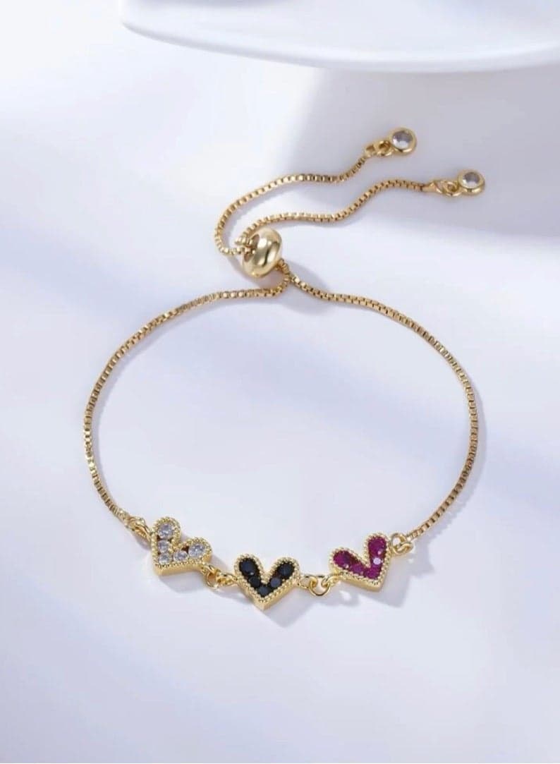 Elegant Gold Plated Bracelet For Women Colored Hearts