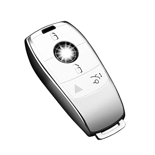 Tukellen for Mercedes Benz Key fob Cover,Special Soft TPU Key Case Protector Compatible with 2017-2021 E-Class 2018-2021 S-Class 2019-2021 A-Class C-Class G-Class-Silver White