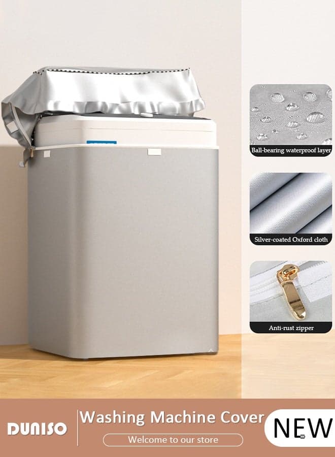 Washing Machine Cover Oxford Cloth Full-Automatic Wave Wheel Dustproof Waterproof Sun-Proof Thickening Silver Coated Fabric Washer and Dryer Covers Suitable for 8.5KG to 12KG for Toilet, Kitchen, Bathroom,Balcony