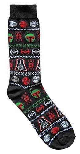 Star Wars Boba Fett/Darth Vader Ugly Sweater Pattern Men's Crew Christmas Socks Black 6-12