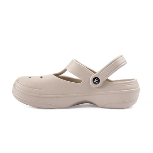 Indifeet-Classic Clogs for Women, Woman Waterproof Clog Shoes, Women's Stylish Platform Shoe, Ladies Beach Water Slippers, Girls Latest Cute Rubber Footwear, Casual Floaters, Beige, 7 UK