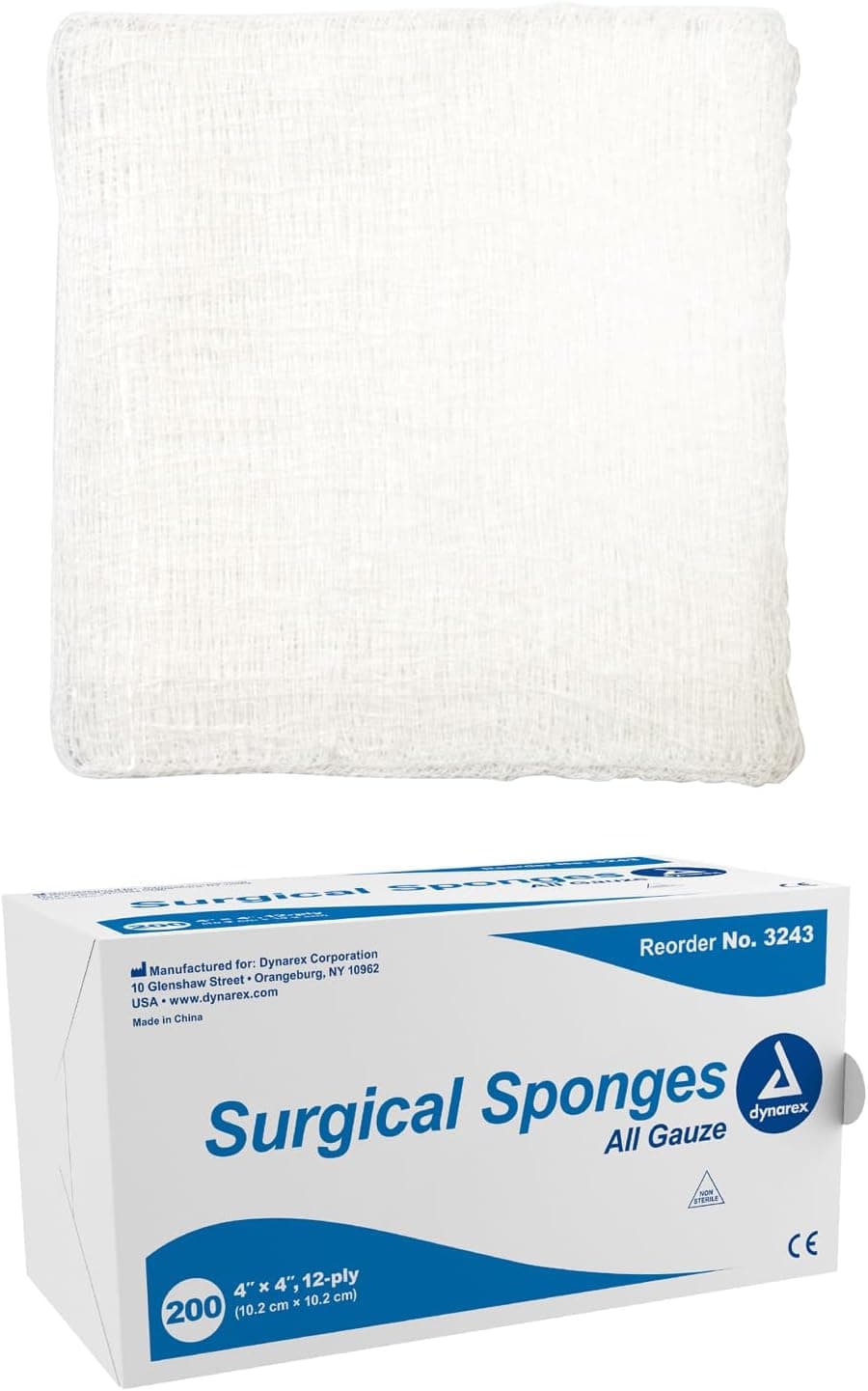 Dynarex Surgical Gauze Sponges NonSterile Pads for General Cleaning and Wound Packing Made from 100 Absorbent Cotton 4 x 4 12Ply and LatexFree 1 Box of 200 Dynarex Surgical Gauze Sponges