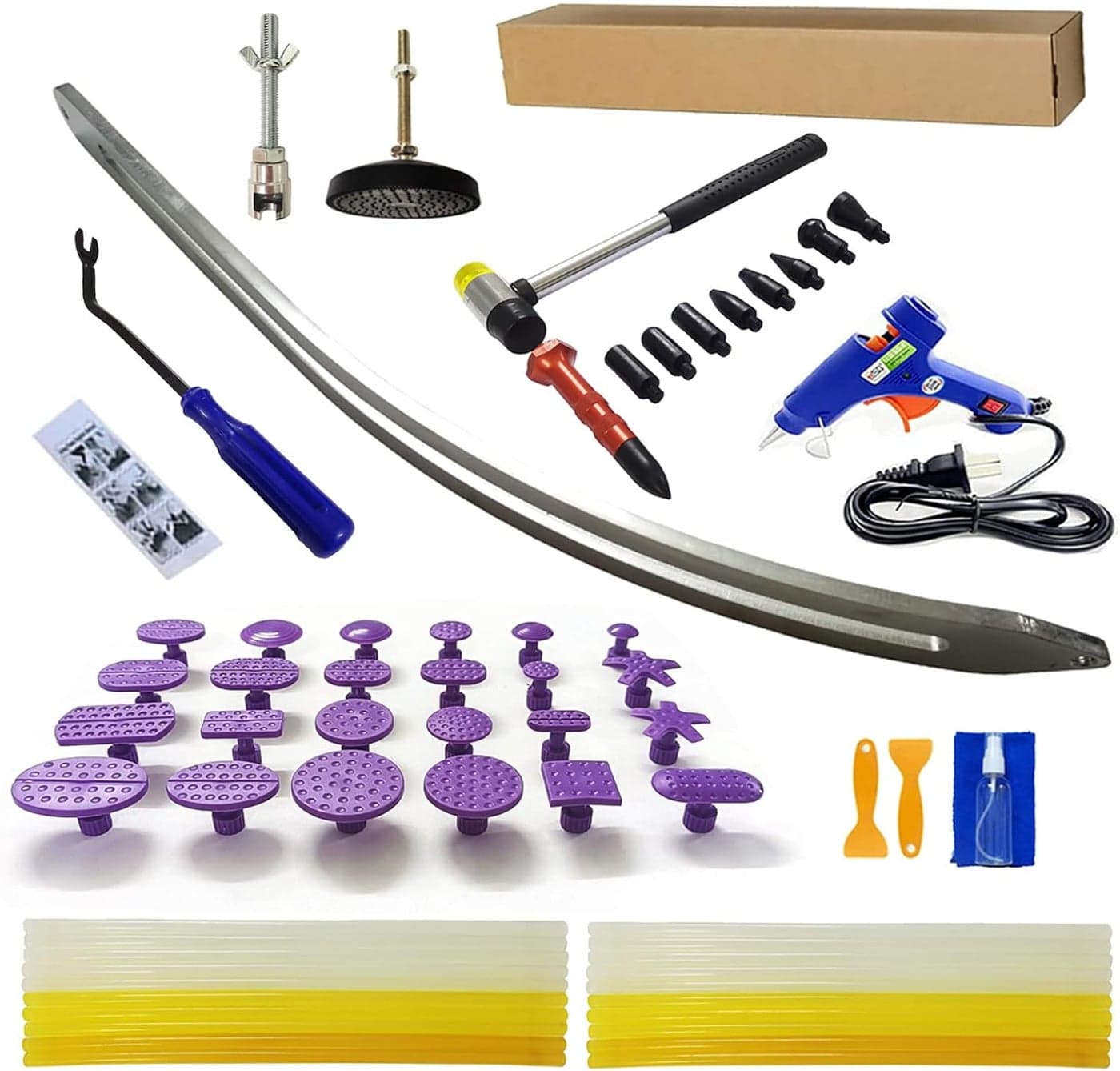 67pcs Car Paintless Dent Removal Kit with Curved Rod, Glue Tabs, and Tools