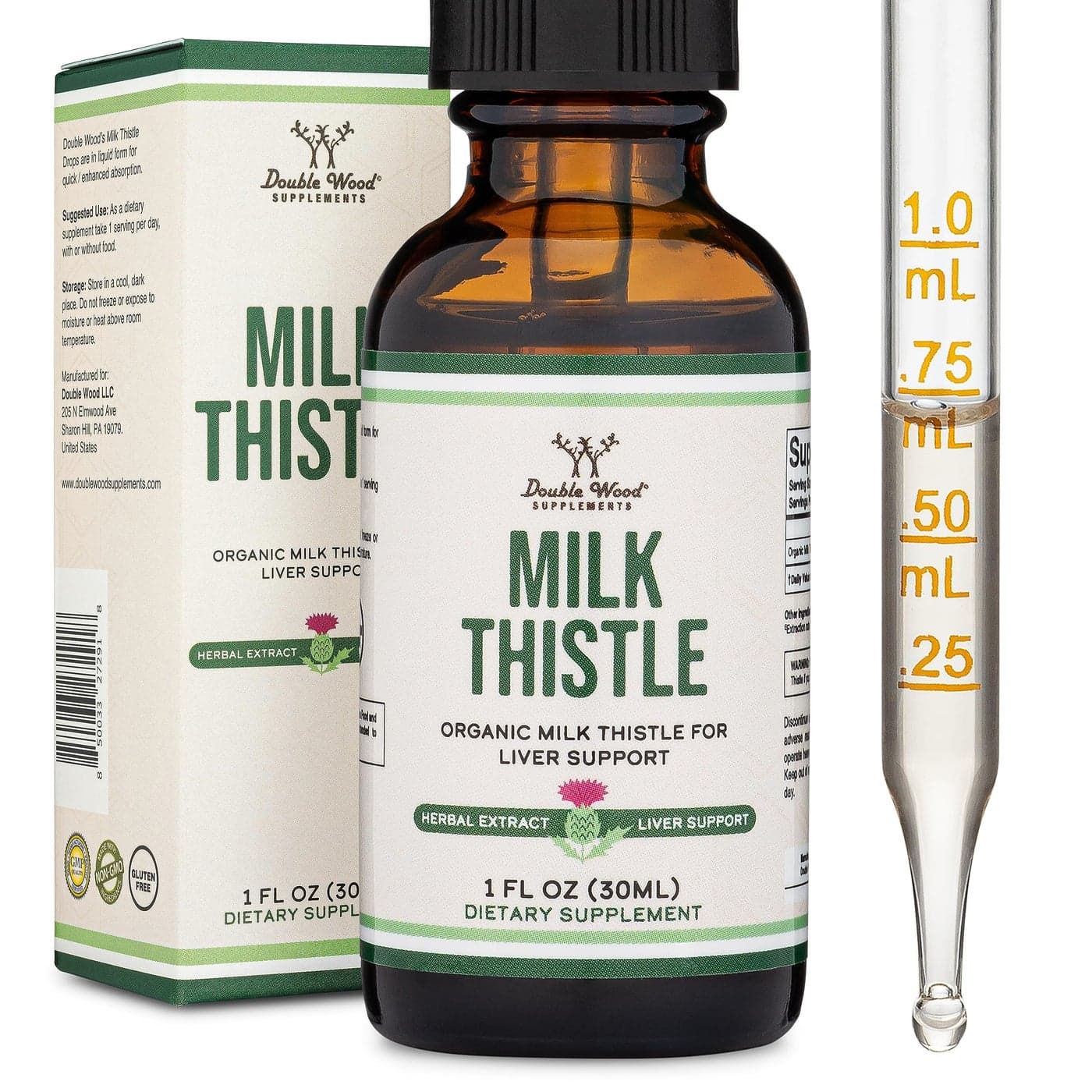 Milk Thistle Supplement Organic Milk Thistle Liver Detox Drops 1 FL OZ 30 Servings Vegan Safe NonGMO Gluten Free Perfect Addition to Milk Thistle Tea by Double Wood