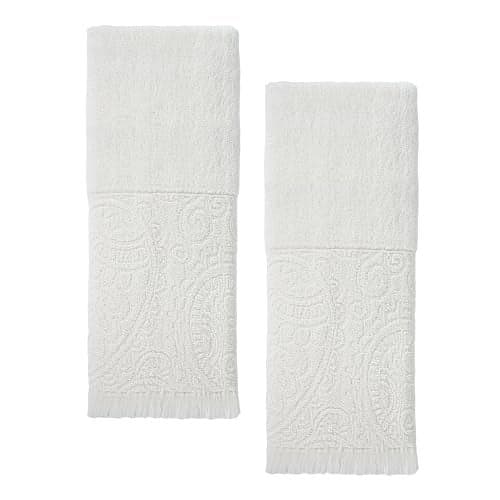 Luxury Decorative Hand Towels Bathroom: 2 Packs 14X30 100% Cotton Turkish Absorbent Soft Face Towel Set for Boho Bathroom Decor Kitchen Hotel Spa Farmhouse Guest Tea Gift (02 Boho White, 14"x30")