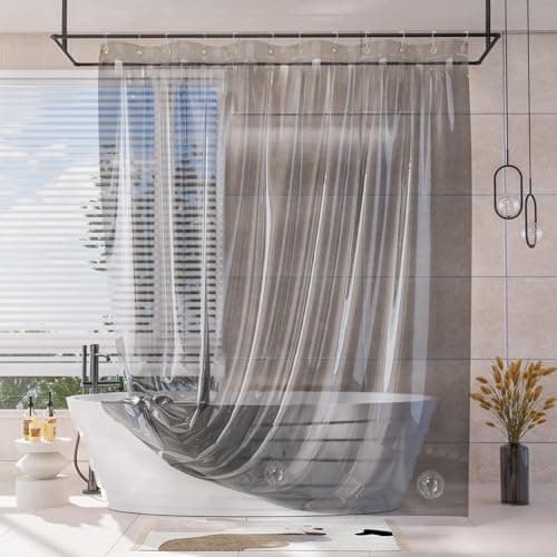 AmazerBath Shower Curtain Liner 100 EVA Luxury Soft Clear Grey Heavy Duty Shower Curtain and Liner 2in1 72x72 Plastic Weighted Bathroom Shower Curtain 12 Rustproof Grommets Heavyweight Stones