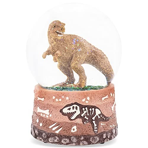 Elanze Designs TRex Tyrannosaurus Fossils Brown Paleontologist Bone Dig Skeleton Science STEM Footprints Museum 100MM Musical Glitter Dinosaur Snow Globe Plays Tune Born Free