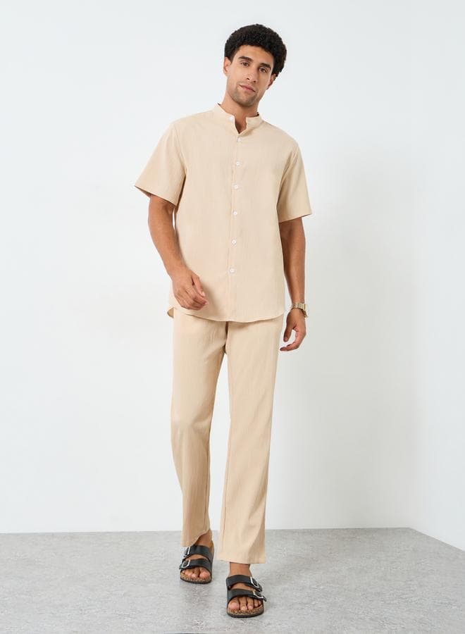 Men Solid Stand Collar Shirt and Pants Co-Ords