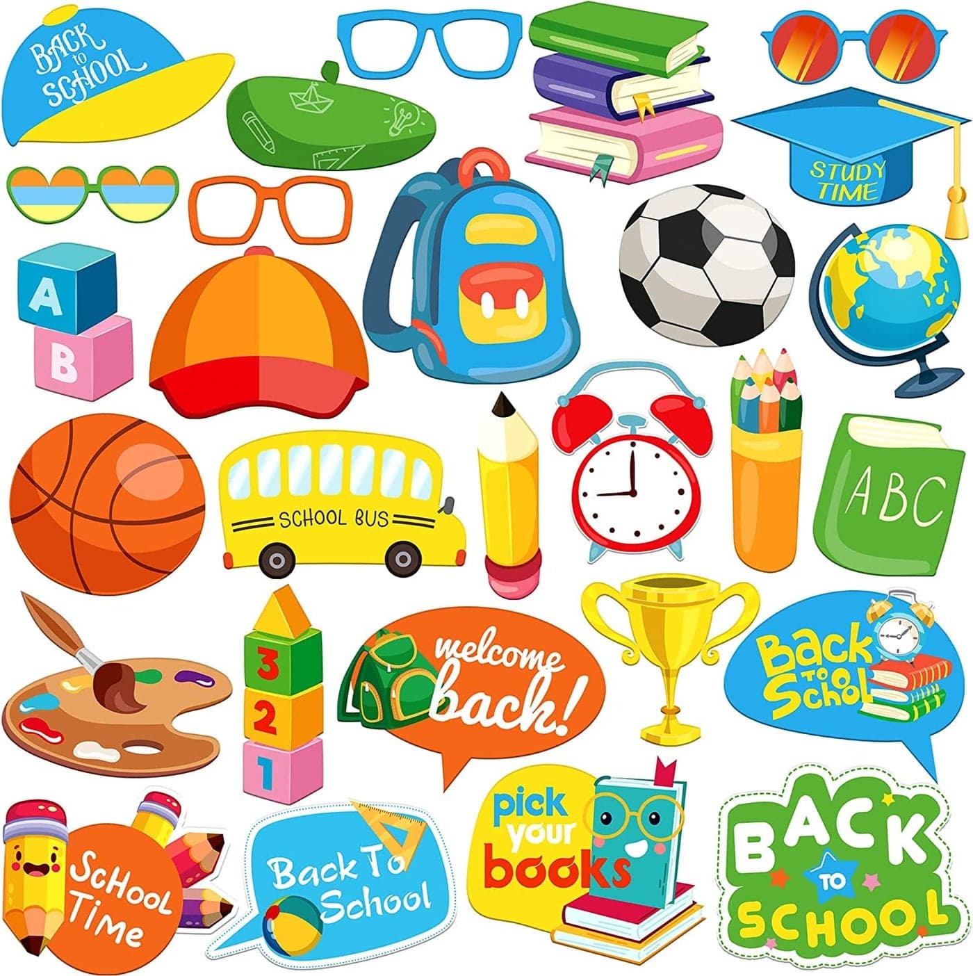 Zyozique 28 Pcs Back to School Season Photo Booth Props, School Selfie Props, School Season First Birthday Party Supplies, Start of School Theme Backdrop Decorations