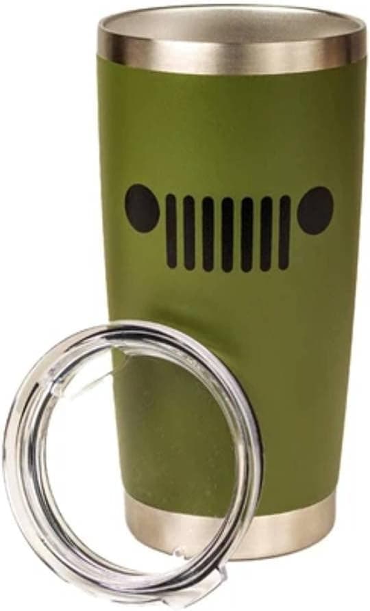 Jeep Text and Grill Powder Coated Camper Mug Stainless Steel Travel Mug Green 20 OZ