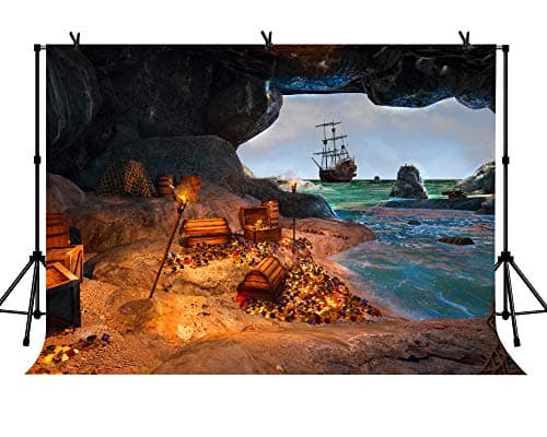LYLYCTY 7x5ft Treasure Chest Background Pirate Ship Jewellery Photography Backdrop Nautical Marine Summer Holiday Boy Children Girl Kid Artistic Portrait Photo Studio Props Wallpape LYLS1073