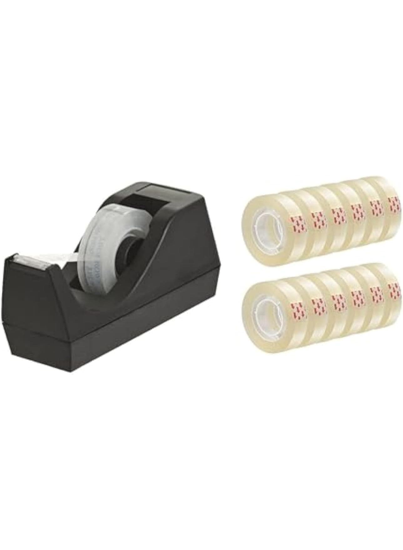 Tape Dispenser (Black+ 12 Roll Clear Tape)