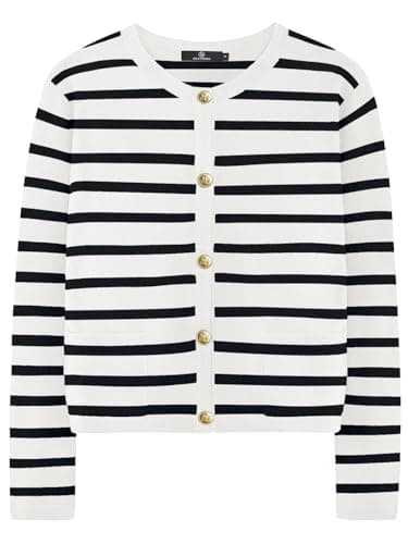 LILLUSORY Women Cardigan Sweaters Fall Outfit Clothes Fashion Cropped Jackets Trendy 2025 Casual Long Sleeve Tops Striped WhiteBlack XL