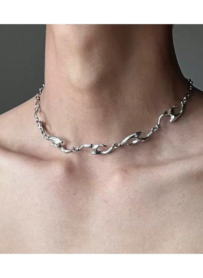 Irregular Chunky Metal Chain Necklace – Unisex Hip-Hop Street Style Jewelry, High-End Punk Choker for Men Women