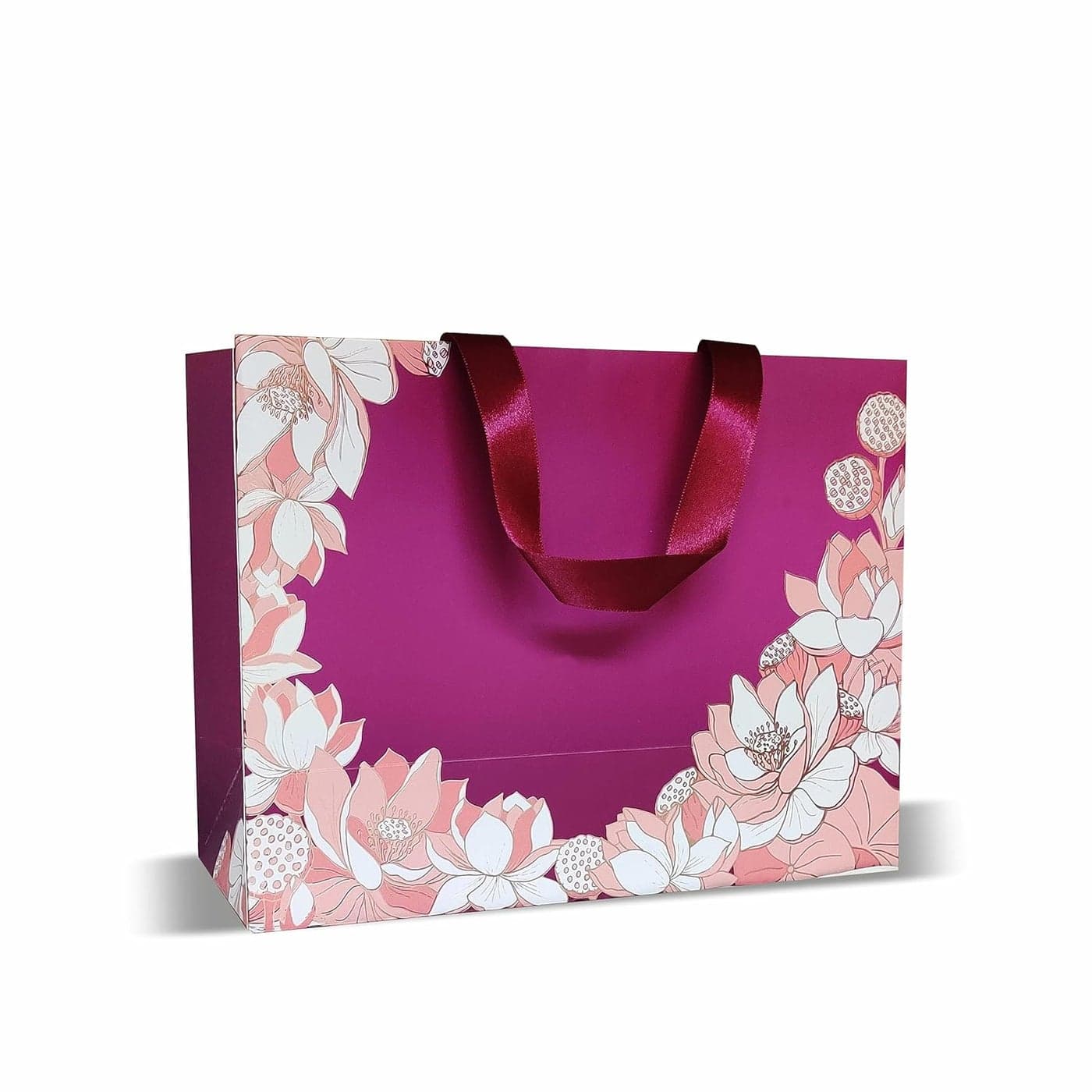 VESTTA ELEGANCE REDEFINED Gift bags Large 13 L x 55 B x 10 H Inches Vintage Lotus Print Matt Finish Gold Stamping for All Celebrations with Gift TagsPremium Collection 5 count