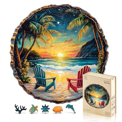 Jigfoxy Wooden Puzzle for Adults Sunset Beach Wooden Jigsaw Puzzle Unique AnimalShaped WoodCut Puzzle for Family and Friends Perfect Valentines Day Gifts L134 133in295pcs