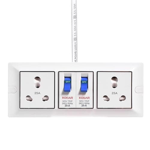 ELEGANT CASA 16 amp Electric Extension Board Heavy Duty Multi-Plug Socket with MCB high Power Extension Box (2500w) Power Strip with 5 Meter Extension Cord Long Length Wire with Plug (White) 220 Volt
