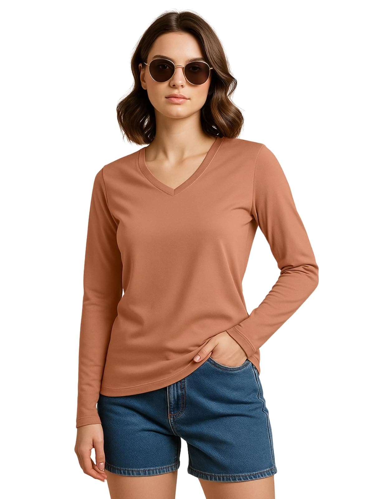JUNEBERRY® Pure Cotton Regular Fit Solid Full Sleeve T-Shirt for Women & Girls JB_FS_V_CRK_L