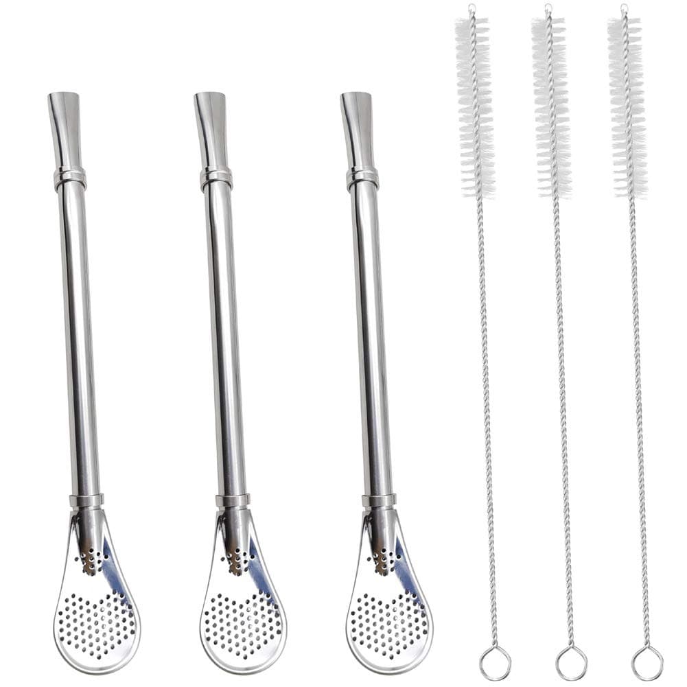 GFDesign Yerba Mate Bombilla Gourd Drinking Filter Straws Stirrer FoodGrade 188 Stainless Steel Set of 3 with 3 Cleaning Brushes 61 Long