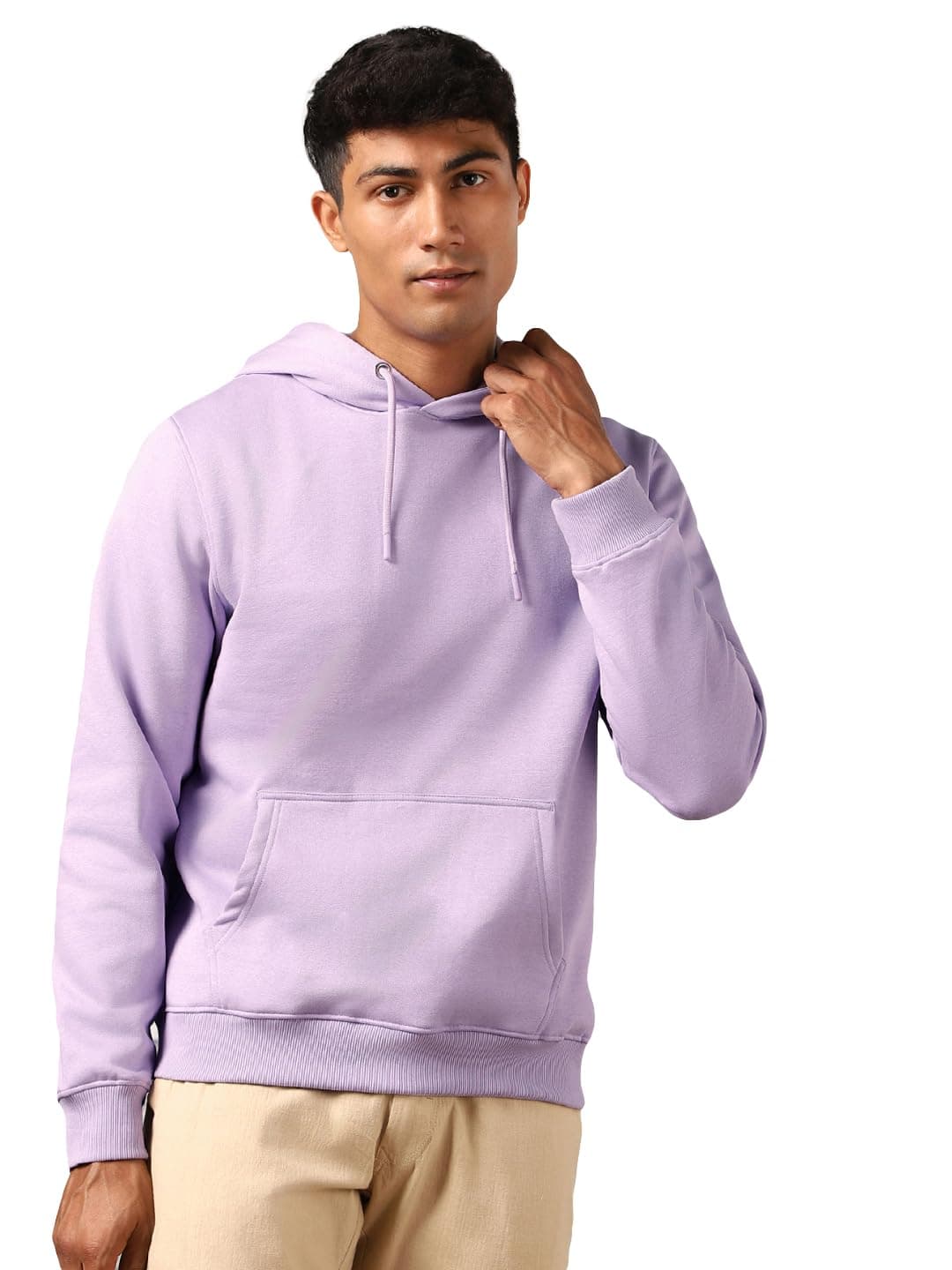 NOBERO Elegant Unisex Digital Lavender Cotton Solid Plain Hoody Sports Winter Gym Workout Running Travel Trekking Hooded Sweatshirts and Hoodies for Unisex Cotton Winter Casual Wear Without Zipper-3XL